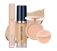Foundation+Concealer+Setting Powder,3Pcs/Set Face Natural Cosmetic Set,Semi-Coverage Long-lasting Natural Look Face Cosmetic,Moisturizing Lightweight Makeup Kit #404+#5+#102