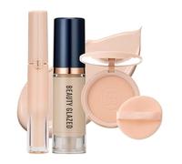 Foundation+Concealer+Setting Powder,3Pcs/Set Face Natural Cosmetic Set,Semi-Coverage Long-lasting Natural Look Face Cosmetic,Moisturizing Lightweight Makeup Kit#402+#2+#102