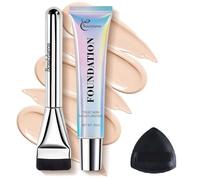 Foundation Full Coverage-C01 Very Fair Cool,Liquid Foundation Makeup Kit with Powder Puff & Brush,Invisible Coverage,Long-Lasting, Buildable Wear, Vegan & Cruelty-Free, for All Skin Types,45ml