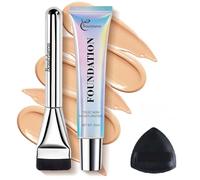 Foundation Full Coverage-WO4 Light Warm,Liquid Foundation Makeup Kit with Powder Puff & Brush,Invisible Coverage,Long-Lasting, Buildable Wear, Vegan & Cruelty-Free, for All Skin Types,45ml