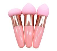 Foundation Sponge - 3 Pieces High Density Makeup Blender, Ergonomic Handle Cosmetic Applicator, Dry & Wet Use | Travel Beauty Tool Correct Skin Tone