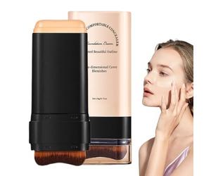 Foundation Stick - Face Makeup Natural Stick with Brush, Hydrating Cosmetic Tool, Mullti Scenario Application Beauty Accessory | Portable Contour Highlight Makeup for Dating Shopping Dancing Events