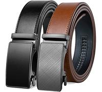 Founders & C Mens Belt 2 Pack,Leather Ratchet Click Belt Dress with Slide Buckle 1 3/8" in Gift Set Box- Size Adjustable, Casual Tan/Black Belt, 22-38W