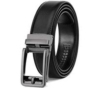 Founders & C Men's Leather Ratchet Comfort Click Belt Dress with Slide Buckle -Adjustable Trim to Fit, Bright Gun Buckle W Classic Black Leather, 22-38W