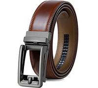 Founders & C Men's Leather Ratchet Comfort Click Belt Dress with Slide Buckle -Adjustable Trim to Fit, Burnt Umbe/Cognac, 40-50W