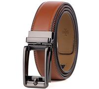 Founders & C Men's Leather Ratchet Comfort Click Belt Dress with Slide Buckle -Adjustable Trim to Fit, Gun Buckle W Tan Leather, 22-38W
