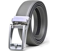 Founders & C Men's Leather Ratchet Comfort Click Belt Dress with Slide Buckle -Adjustable Trim to Fit, Square Chrome Buckle W Grey Leather, 40-50W