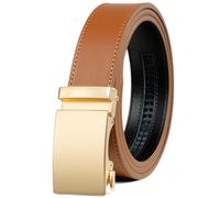 Founders & C Men's Ratchet Belt 1 3/8",Leather Dress Belt Adjustable with Click Sliding Buckle Trim to Exact Fit, Gold Buckle-tan Belt, 28-42W