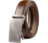 Founders & C Men's Ratchet Belt 1 3/8",Leather Dress Belt Adjustable with Click Sliding Buckle Trim to Exact Fit, Brown, 28-42W