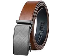 Founders & C Men's Ratchet Belt 1 3/8",Leather Dress Belt Adjustable with Click Sliding Buckle Trim to Exact Fit, Genuine Leather Tan Belt, 28-42W