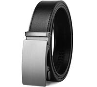 Founders & C Men's Ratchet Belt 1 3/8",Leather Dress Belt Adjustable with Click Sliding Buckle Trim to Exact Fit, Silver Buckle-black, 28-42W