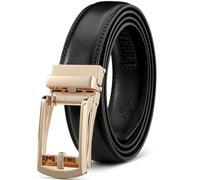 Founders & C Mens Ratchet Belt Leather Click 1 1/4" with Slide Buckle, Casual Dress Belt Adjustable, Gold/Black, 32 - 38W