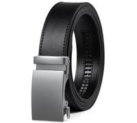 Founders & C Ratchet Belts for Men-Black/Brown Belt Leather 1 3/8" for Casual Dress-Micro Adjustable Belt, Silver Buckle - Black Belt, 32 - 38W