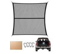 FoundGo 120x120cm Double Layer Elastic Cargo Net - Stretches to 210x210cm for Truck, Motorhome, Van, Pickup - Includes 4x Steel Carabiners, 4x ABS Hooks