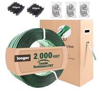 FoundGo 2000ft 5/8" 0.035" Green Polyester (PET) Strapping Roll Industrial-Grade＞1500lbs Break Strength Tough Waterproof Embossed and Rustproof with Pull-Out Box,200 Corner Protectors,450 Seals-Green