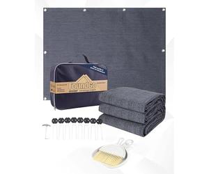 FoundGo Awning Carpet with Eyelets, 200x300cm 280g/m² HDPE Camping Carpet，Outdoor Awning Floor with Carrying Bag，Ground Nails and Small Broom, Blue/Grey