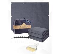 FoundGo Awning Carpet with Eyelets, 250x350cm 280g/m² HDPE Camping Carpet，Outdoor Awning Floor with Carrying Bag，Ground Nails and Small Broom, Blue/Grey