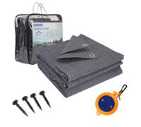 FoundGo Awning Carpet with Eyelets [280g/m² HDPE] 250x400cm Outdoor Camping Carpet Breathable Awning Flooring including Carrying Bag 8x pegs & Clothesline Blue/Grey