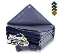 FoundGo Canvas Tarp 10x12ft Heavy Duty Waterresistant Tarps with Grommets, UV Resistant, 22 Mil Tarpaulin,14 oz Durable Cloth Covers for Car, Roof, Boat, Camp, Canopy, Woodpile with Ropes-Blue