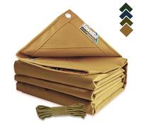 FoundGo Canvas Tarp 1x2m, 0.55mm/22 mil Canvas Tarpaulin Heavy Duty Water Resistant with Reinforced Grommets, Yellow Tarpaulin Cloth Covers for Car, Roof, Boat, Camp, Canopy with Ropes