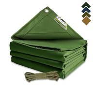 FoundGo Canvas Tarp 2.5x3m, 0.55mm/22 mil Canvas Tarpaulin Heavy Duty Water Resistant with Reinforced Grommets, Green Tarpaulin Cloth Covers for Car, Roof, Boat, Camp, Canopy with Ropes