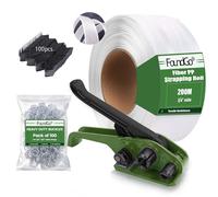 FoundGo Manual Strapping Kit 19mm & 200m: High-Strength Fiber-Reinforced PP Strapping Band, for Heavy Duty Durable Pallet Packaging Strapping Tool,Grass Green,100 Metal Buckles & 100 Edge Protectors