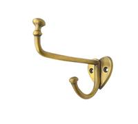 FOUNDRYMAN - Love Heart Based Long Brass Hook - Vintage Brass Tone in Gorgeous Deep Patina, Fitting Screws Included - Best as Door Hook - 51x41x102mm