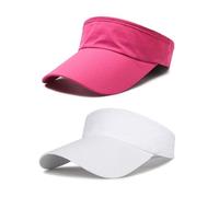 FOUNSHO 2PCS Sun Visor Cap for Men Women, Ladies Sport Outdoor Empty Top Ponytail Baseball Hat Quick Dry Mesh Summer Adjustable Visor Hats for Golf Tennis Running (UK, Alpha, M, L, White+ Rose Red)