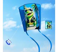 FOUNSHO Kids Flying Pocket Kites Single Line Kite, Dinosaur Easy Flyer Kite with 2M Long Tail, Children Fun Flying Toys Summer Outdoor Beach Park Flyer Game for Beginner Boys Girls Toddlers (Dinosaur)
