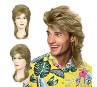 FOUNSHO Light Blonde Mullet Wig For Men, Men's Long Curly Wig, 70s 80s 90s Rocker Fancy Dress Wigs Adult MenCostumes For Halloween Party Wigs