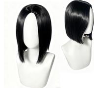FOUNSHO Mens Black Straight Wig, 35CM/ 13.78'' Long Synthetic Hair Wigs For Men Women, 70s 80s Costume Wigs For Adults Handsome Men's Halloween Cosplay Hair for Party Fancy Dress