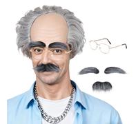 FOUNSHO Old Man Bald Grey Wig Men Grandpa Costume Balding Cap Funny Wigs