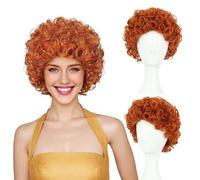 FOUNSHO Orange Afro Curly Wig for Women Men 60s 70s 80s Costume Ladies Short Reddish Fluffy Hair Disco Rocker Curly Wigs for Adults Women’s Men’s Fancy Dress Up Halloween Cosplay Party (Orange)