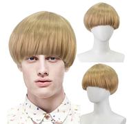 FOUNSHO Short Blonde Mushroom Wig Funny Nerd Hairs Bowl Cut Hairstyle, Short Bob Wig with Band For Men Women, Men's 60s 70s 80s Cosplay Costume Fancy Dress Party Hairs Halloween Cosplay (Mixed Blonde)