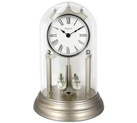FOUNTAIN DESIGNS 9" Genevieve Mantel Clock with Revolving Pendulum, 50th Anniversary Clock Glass Dome, Wedding Gifts, Desk & Shelf Clock for Living Room Fireplace Decor (Morning Sliver)