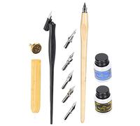 Fountain Dip Pen Set with Wood Handle for Calligraphy Writing, 5 Nibs and Seals Stamp, for Artistic Characters and Drawing Music Lovers (Three-ear rod + single-purpose rod)