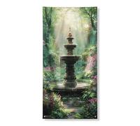 Fountain Garden Door Cover Banners Decorative, Lush Tropical Oasis Natural Scenery Backdrop, Indoor Outdoor Spring Summer Home Decor 36x72 Inch
