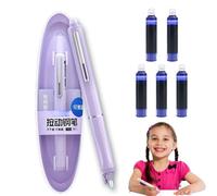 Fountain Pen Retractable:0.38mm Blue&black Ink Transparent Barrel Includes 5 Refillable Ink Cartridg, Smooth Writing No Leaking Gift Set for Calligraphy Journaling Doodling (Purple)
