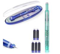 Fountain Pen Retractable: 0.38mm Blue&black Ink Transparent Barrel Includes 5 Refillable Ink Cartridges, Multicolor Pressable Medium Nib Fountain Pen, Smooth Writing No Leaking, Practical Gifts