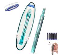 Fountain Pen Retractable 0.38mm Fine Nib Blue & Black Ink Transparent Barrel Includes 5 Refillable Ink Cartridges Smooth Writing No Leaking Gift Set for Calligraphy Journaling Doodling(Blue,A)
