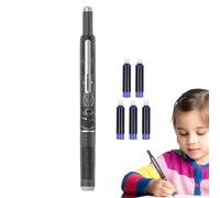 Fountain Pen - Retractable Nib | Manual Retractable Fountain Pen - Transparent Barrel Set with 5 Blue Cartridges 0.38mm Extra Fine for Hand Lettering Office Supplies