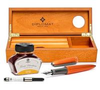 Fountain pen set Diplomat Aero orange with colour matched fountain pen ink in a box made of precious wood