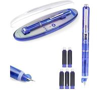 Fountain Retractable Pen, 0.38mm Blue&Black Ink, Transparent Barrel, Includes 5 Refillable Ink Cartridges, Writes Smoothly & No Leakage (Dark Blue)