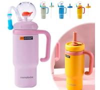Fountain Tumbler with Fun Fountain Effect,24oz Stainless Steel Whale Fountain Tumbler with Handle,Spill-Proof Insulated Water Bottle with Two Lids,Cute Drinking Cup,Dishwasher Safe