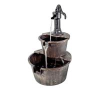 Fountain Water Pump Antique Wood Effect Barrels 2 Tier Patio Garden Decking