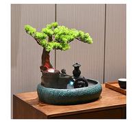 Fountains Ceramic Tabletop Artificial Bonsai Water Features Relaxation Waterfall Table Ornaments for Home Living Room Office Decoration Fountain decoration(Green)