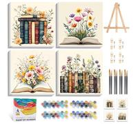 Fountor 4 Pack Paint by Numbers for Adults with Frame, Book Adult Paint by Number Canvas Kits with Wooden Easel, DIY Acrylic Flowers Painting by Numbers for Home Wall Decor Gift 8x12 Inch/20x30cm