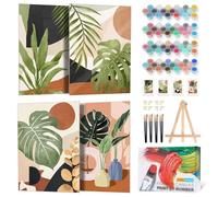 Fountor 4 Pack Paint by Numbers for Adults with Frame Green Plant 20x30 CM