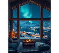 Fountor Aurora Landscape Paint by Numbers for Adults Without Frame 40x50 CM | House DIY Acrylic Painting by Numbers for Adults, Stress Relief Craft Kits, Home Wall Decor Gift, Snowy Mountain