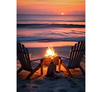 Fountor Beach Diamond Art Kits Adults Beginner, Sunset Diamond Painting Kits for Adults, Campfire 5D DIY Gem Art Kit for Home Wall Decor 30x40 cm